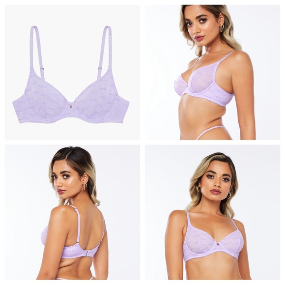 Savage x Fenty by Rihanna Flocked Logo Unlined Demi Bra in Lavender Purple - Picture 1 of 7